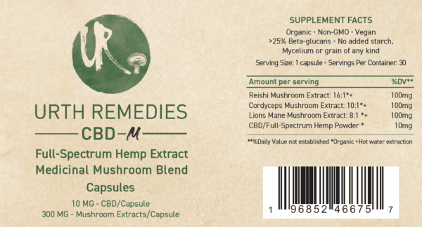 CBD-M Full-Spectrum CBD/Mushroom Blend Capsule 300MG CBD/ 9000MG Mushroom Extracts - Image 2